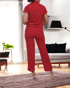 Ladies Pocket Crop Two Piece - Red - StylePhase SA