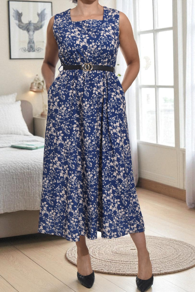 Ladies Pocket Flare Dress - Mini Cream Floral (Excl Belt) - StylePhase SA