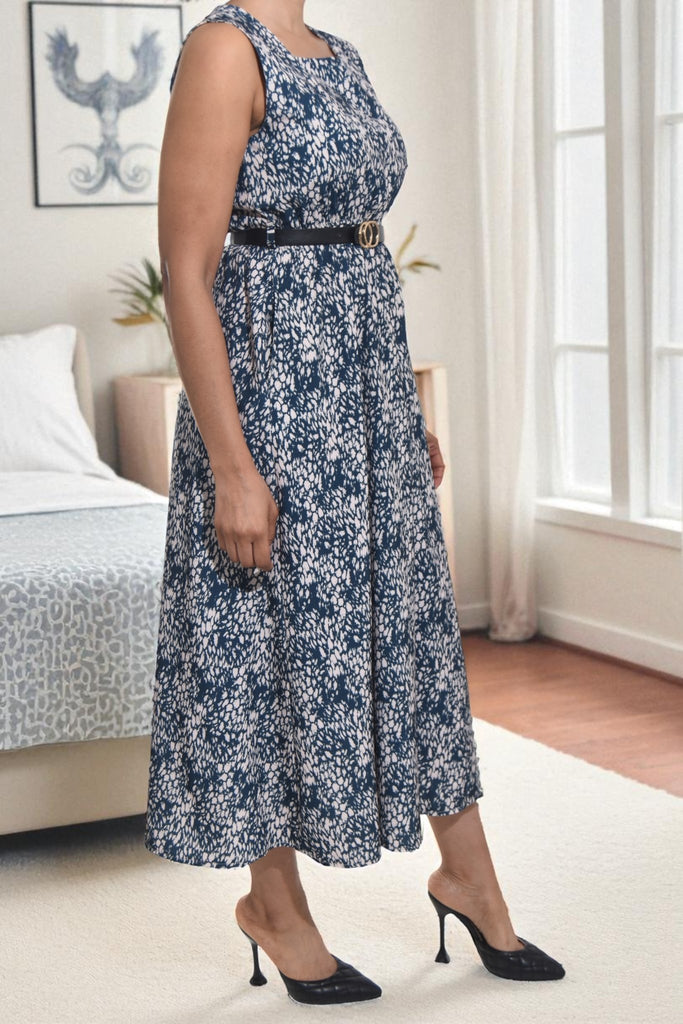 Ladies Pocket Flare Dress - Navy And Beige (Excl Belt) - StylePhase SA