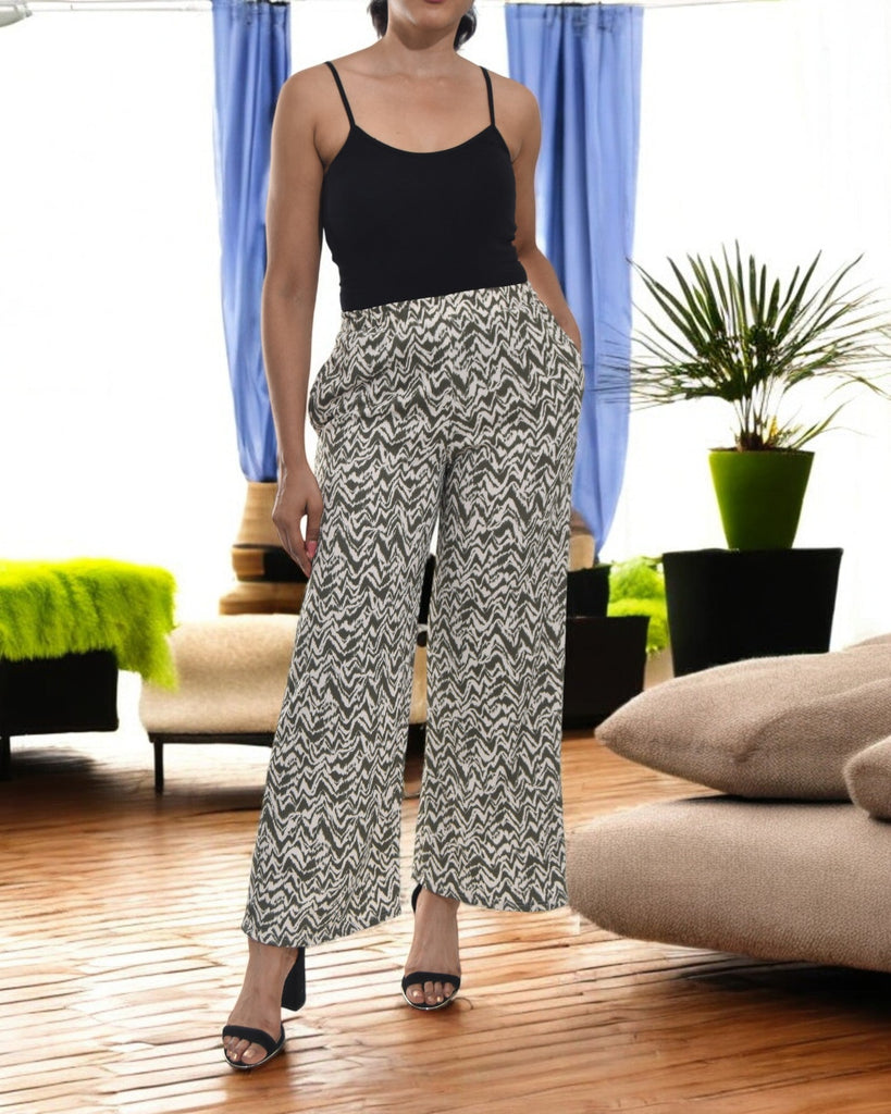 Ladies Pocket Pants - Cream And Olive Pattern - StylePhase SA