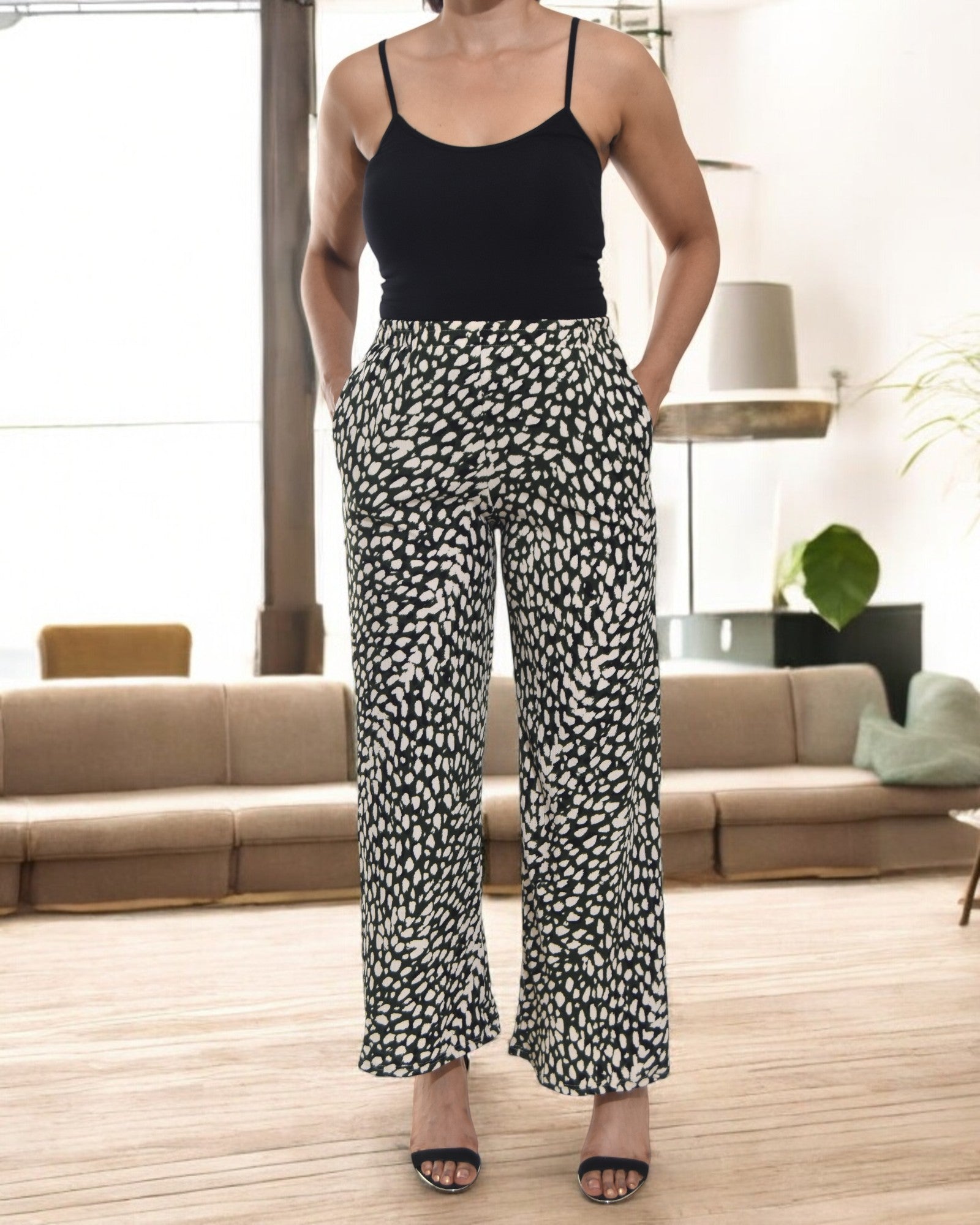 Ladies Pocket Pants - Green And Cream - StylePhase SA