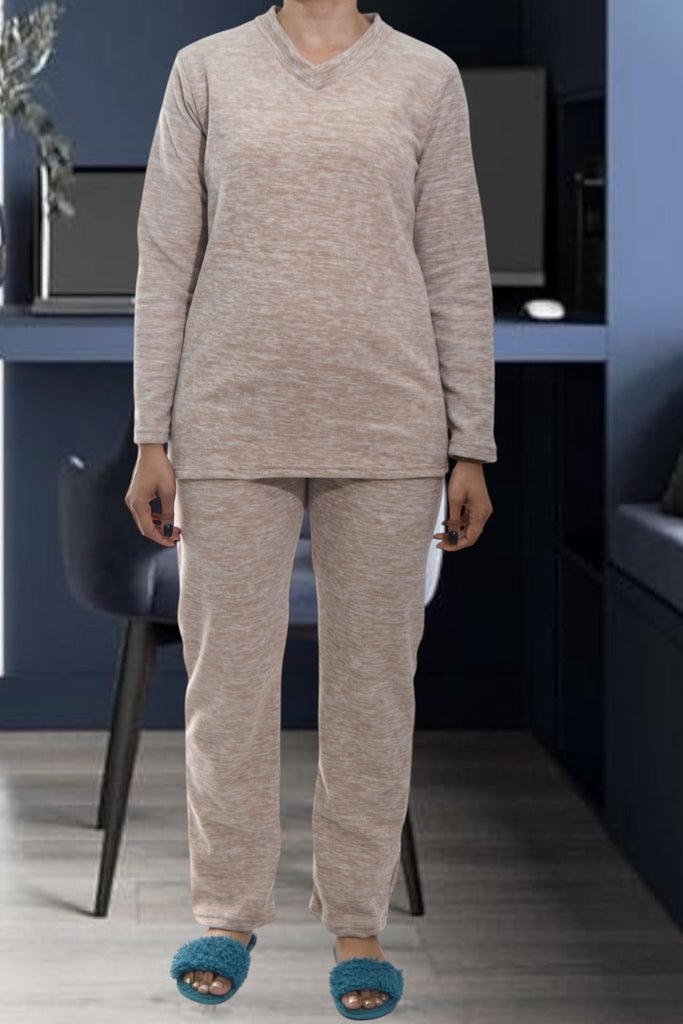 Ladies Polar Fleece Beige Fleece Pyjama Set - StylePhase SA