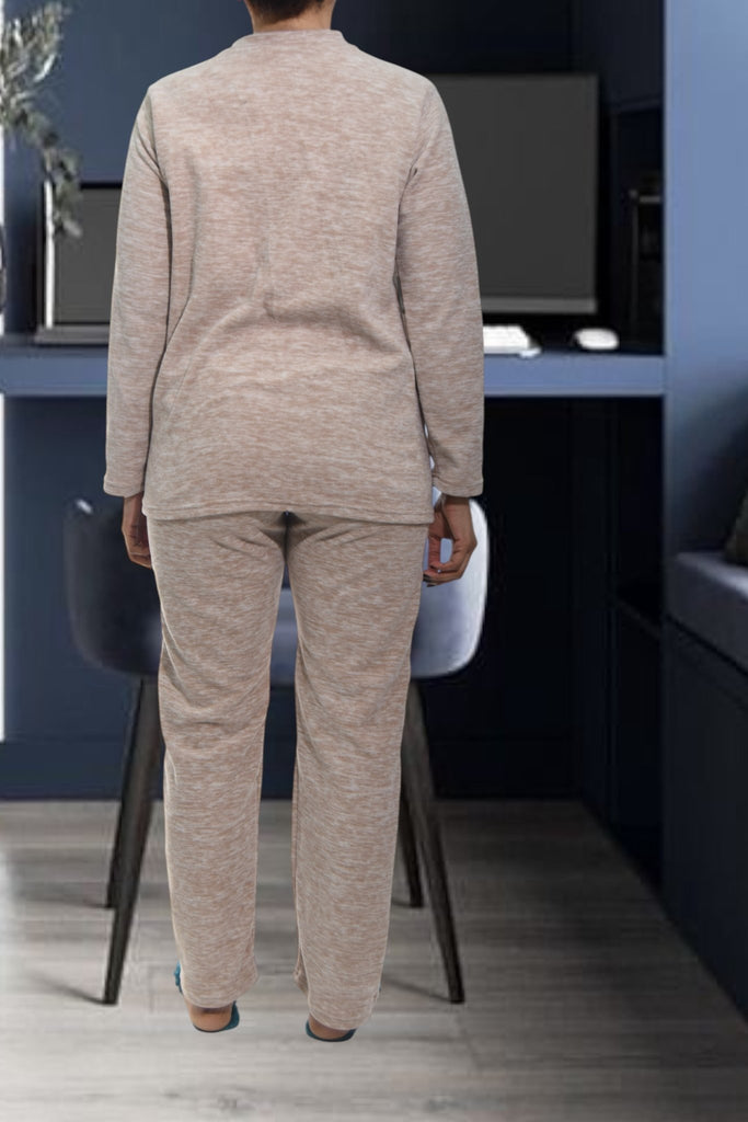 Ladies Polar Fleece Beige Fleece Pyjama Set - StylePhase SA