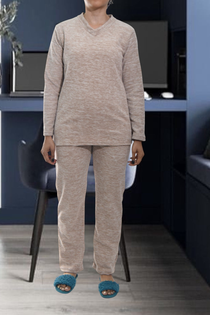 Ladies Polar Fleece Beige Fleece Pyjama Set - StylePhase SA