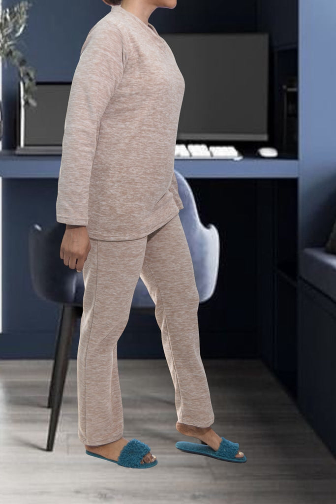 Ladies Polar Fleece Beige Fleece Pyjama Set - StylePhase SA