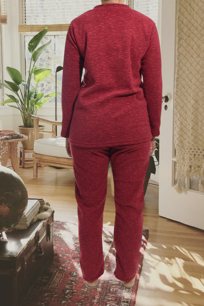 Ladies Polar Fleece Burgundy Pyjama Set - StylePhase SA