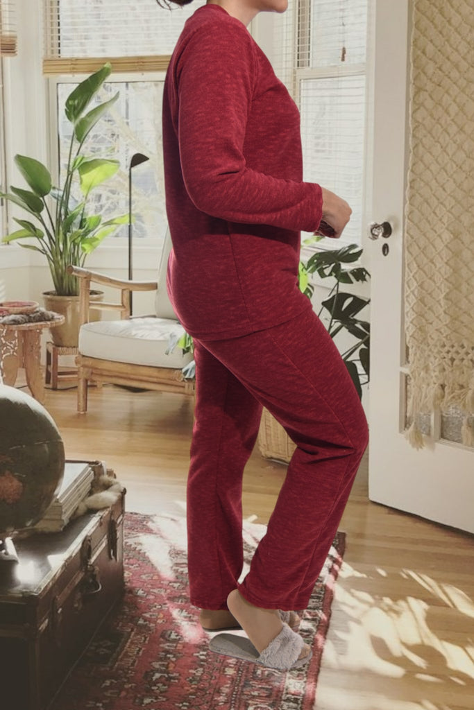Ladies Polar Fleece Burgundy Pyjama Set - StylePhase SA