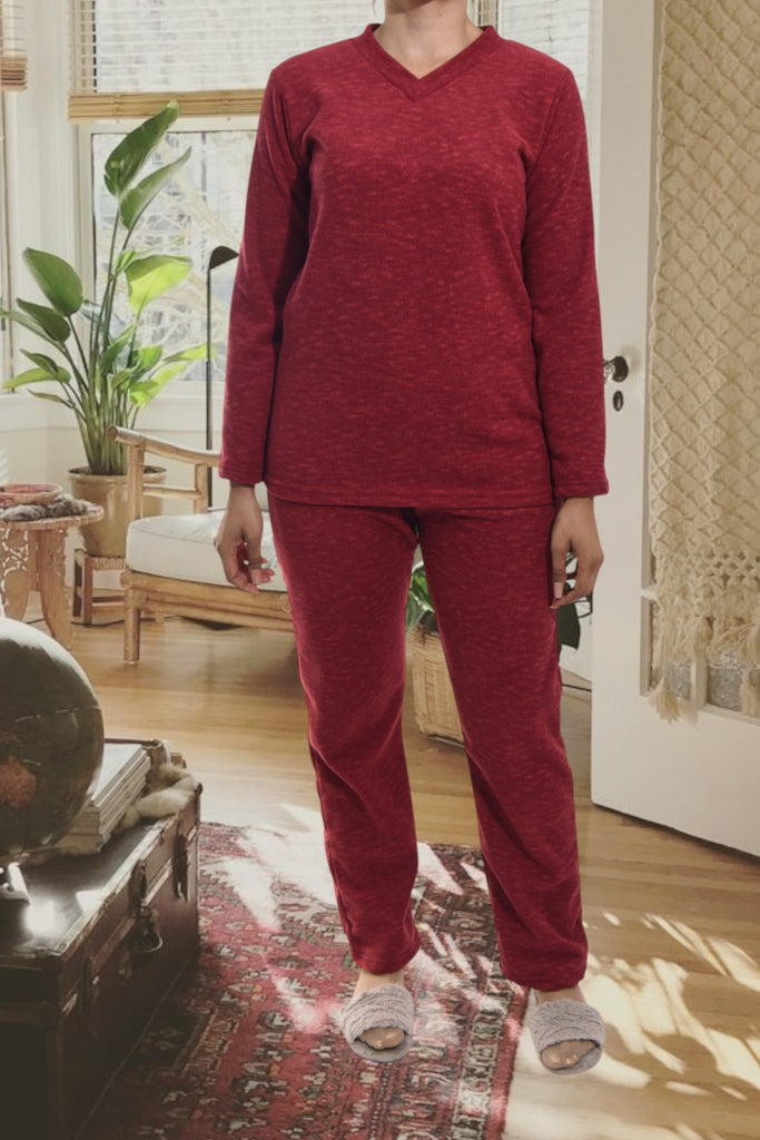 Ladies Polar Fleece Burgundy Pyjama Set - StylePhase SA