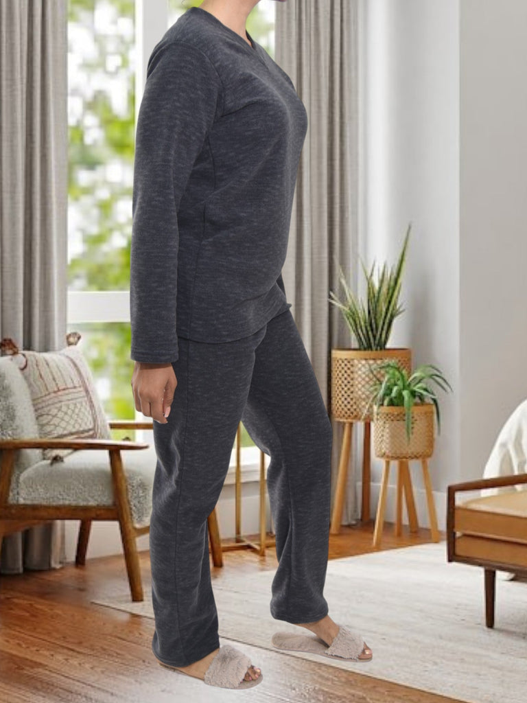 Ladies Polar Fleece Charcoal Pyjama Set - StylePhase SA