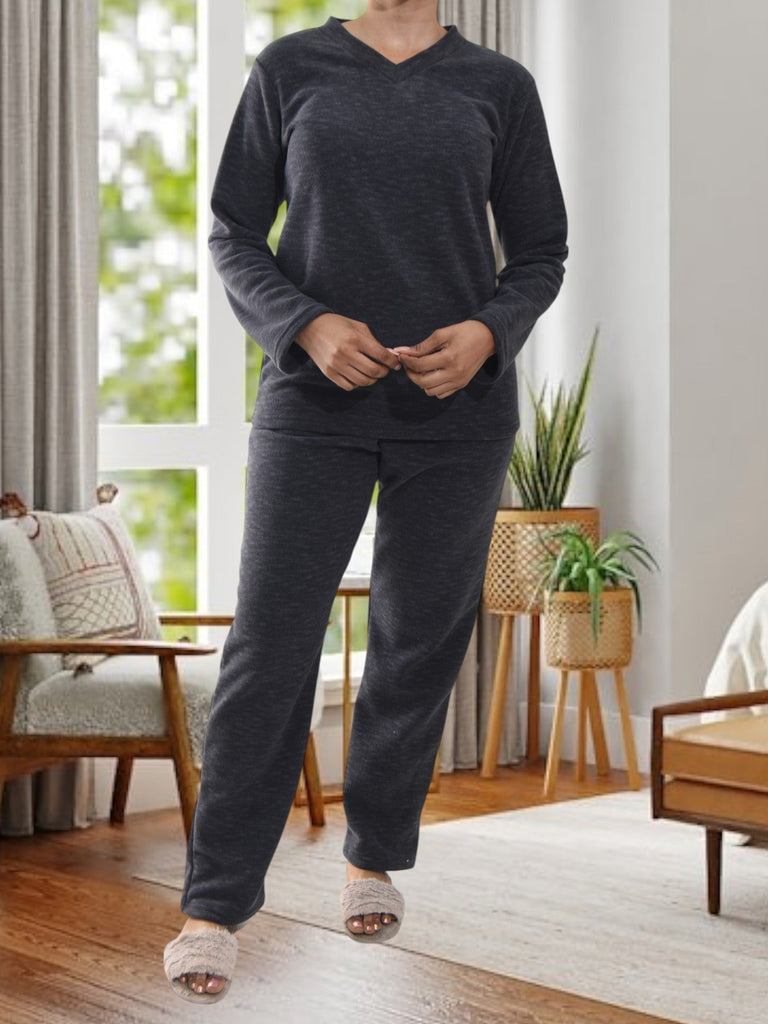 Ladies Polar Fleece Charcoal Pyjama Set - StylePhase SA