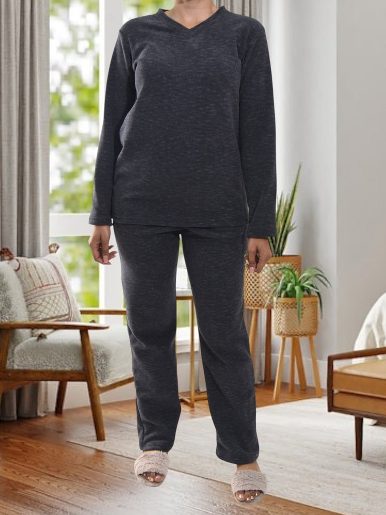 Ladies Polar Fleece Charcoal Pyjama Set - StylePhase SA