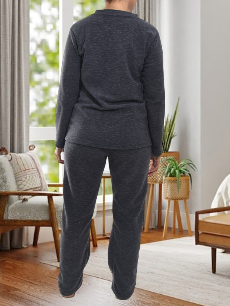 Ladies Polar Fleece Charcoal Pyjama Set - StylePhase SA