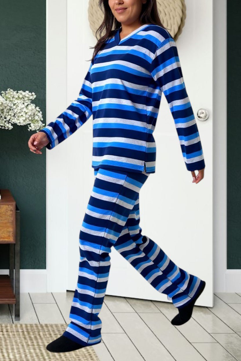 Ladies Polar Fleece Grey Stripe Pyjama Set - StylePhase SA