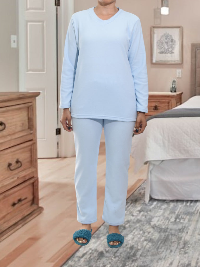 Ladies Polar Fleece Light Blue Fleece Pyjama Set - StylePhase SA