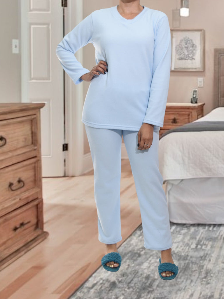 Ladies Polar Fleece Light Blue Fleece Pyjama Set - StylePhase SA