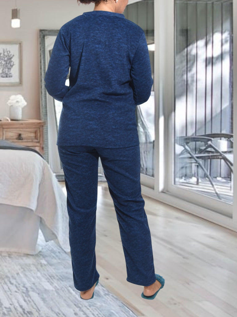 Ladies Polar Fleece Navy Shaded Fleece Pyjama Set - StylePhase SA