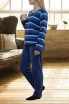 Ladies Polar Fleece Navy Stripe Pyjama Set - StylePhase SA