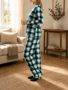 Ladies Polar Fleece Printed Pyjama Set - Green And Grey - StylePhase SA