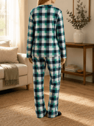 Ladies Polar Fleece Printed Pyjama Set - Green And Grey - StylePhase SA