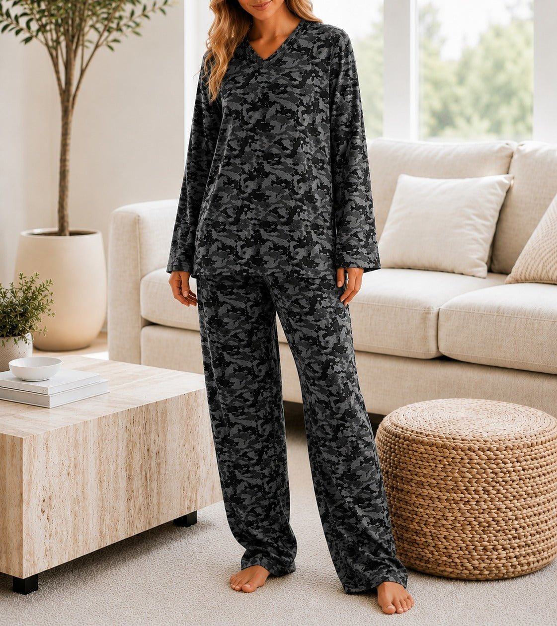 Ladies Polar Fleece Printed Pyjama Set - Grey - StylePhase SA