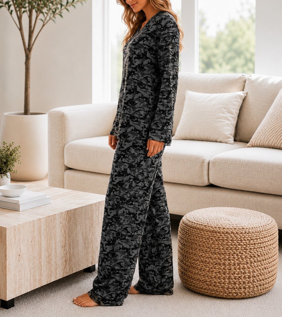 Ladies Polar Fleece Printed Pyjama Set - Grey - StylePhase SA