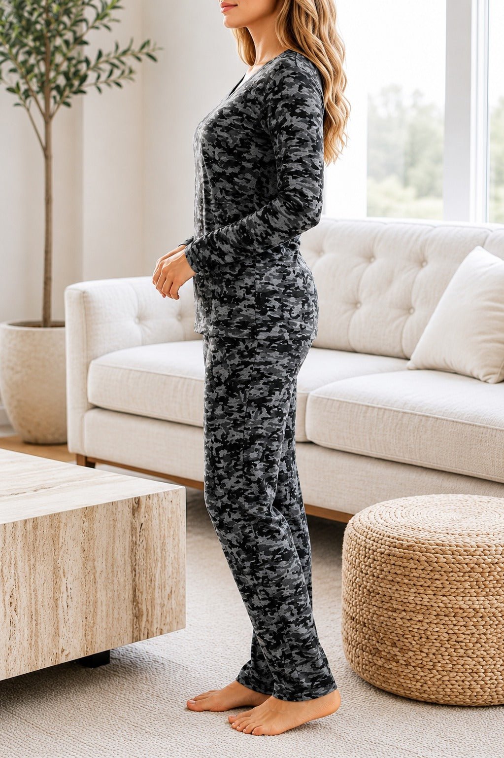 Ladies Polar Fleece Printed Pyjama Set - Grey - StylePhase SA