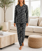 Ladies Polar Fleece Printed Pyjama Set - Grey - StylePhase SA
