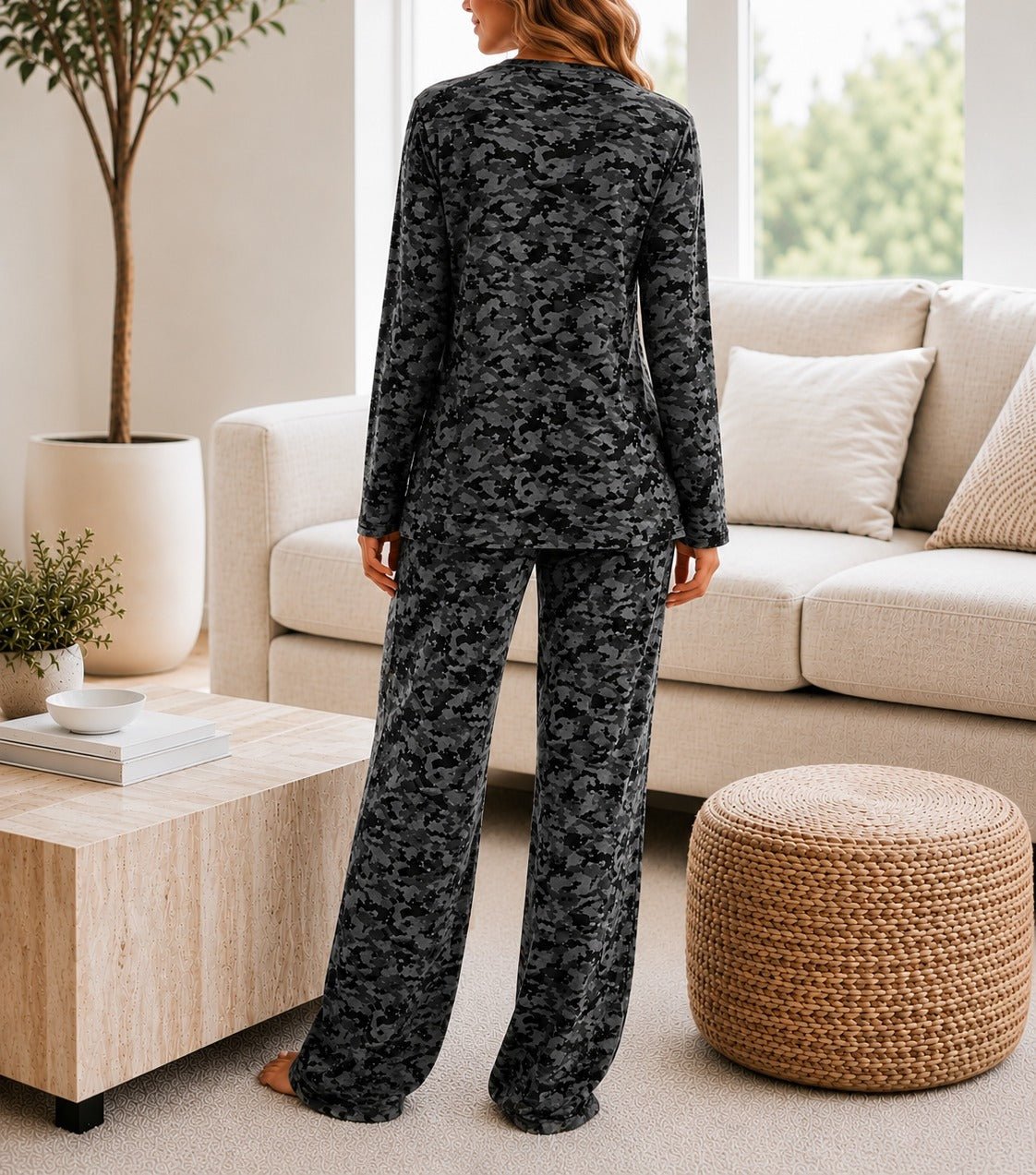 Ladies Polar Fleece Printed Pyjama Set - Grey - StylePhase SA
