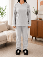 Ladies Polar Fleece Printed Pyjama Set - Light Grey - StylePhase SA