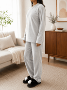 Ladies Polar Fleece Printed Pyjama Set - Light Grey - StylePhase SA