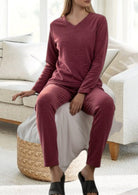 Ladies Polar Fleece Printed Pyjama Set - Maroon - StylePhase SA
