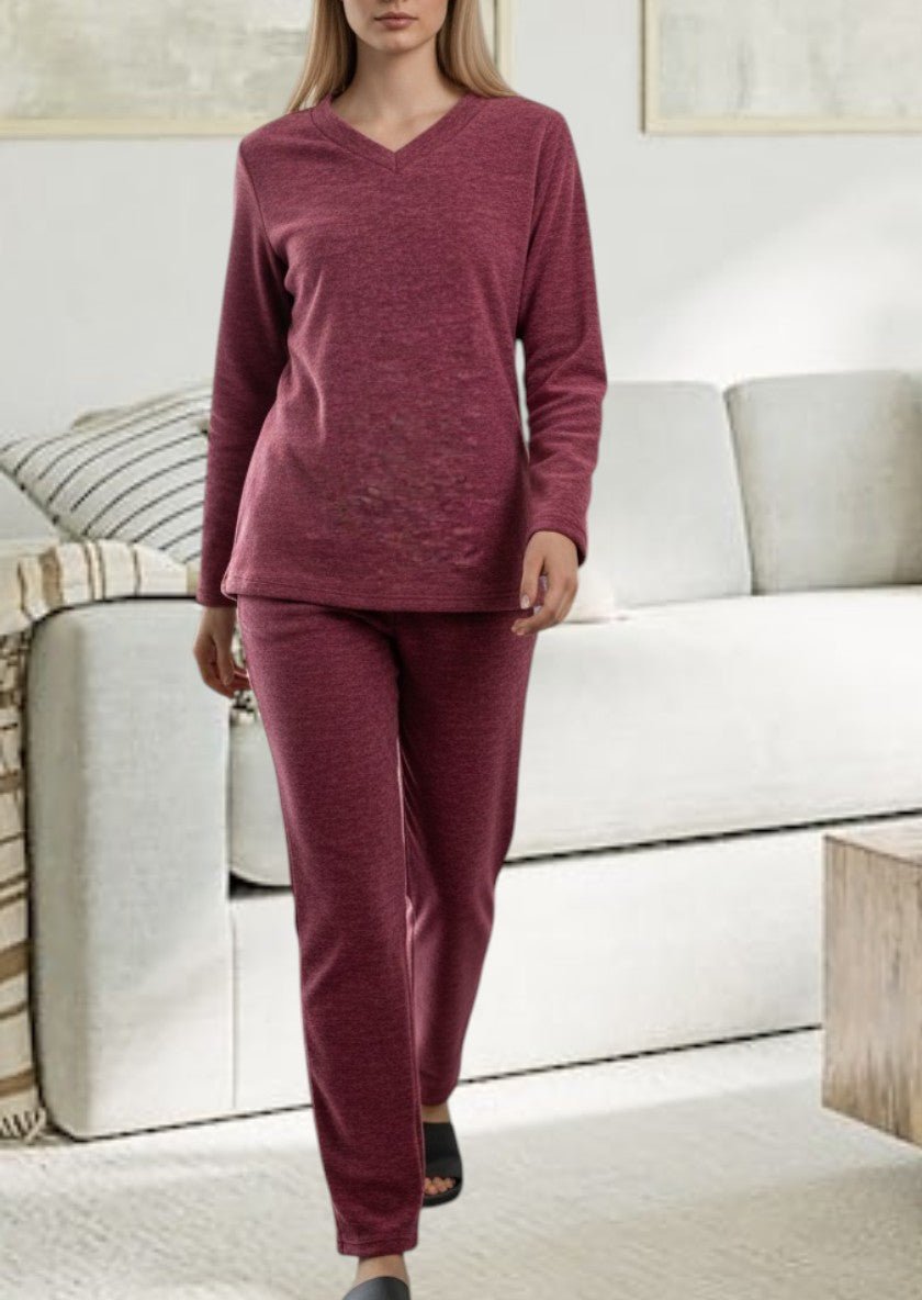 Ladies Polar Fleece Printed Pyjama Set - Maroon - StylePhase SA