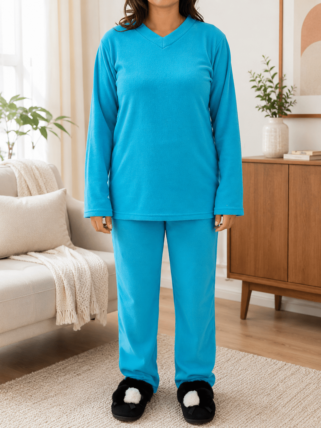 Ladies Polar Fleece Printed Pyjama Set - Teal - StylePhase SA