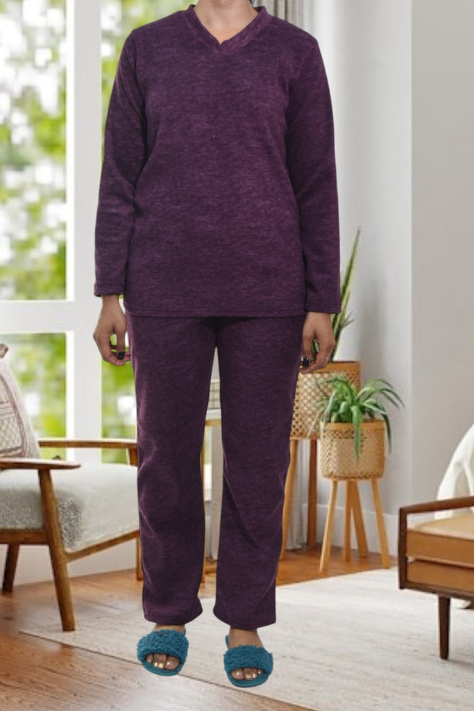 Ladies Polar Fleece Purple Fleece Pyjama Set - StylePhase SA