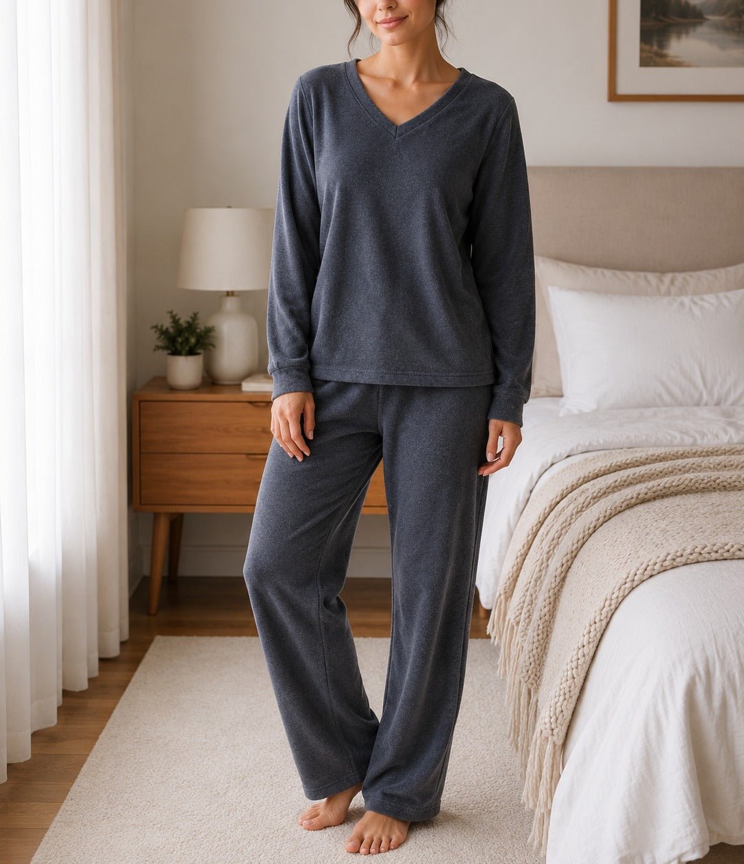 Ladies Polar Fleece Pyjama Set - Grey Shaded - StylePhase SA