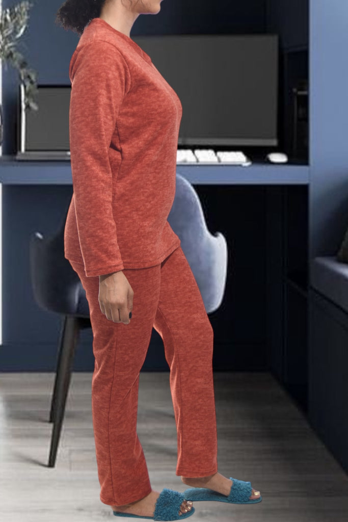 Ladies Polar Fleece Rust Fleece Pyjama Set - StylePhase SA