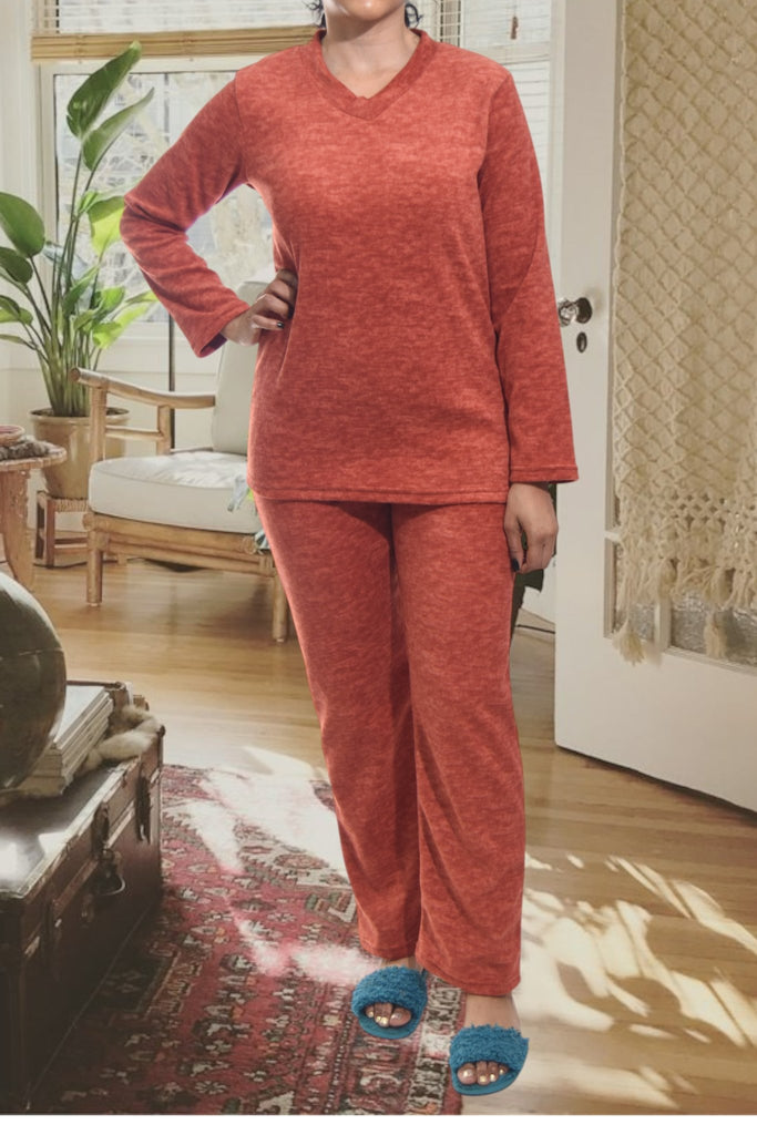 Ladies Polar Fleece Rust Fleece Pyjama Set - StylePhase SA