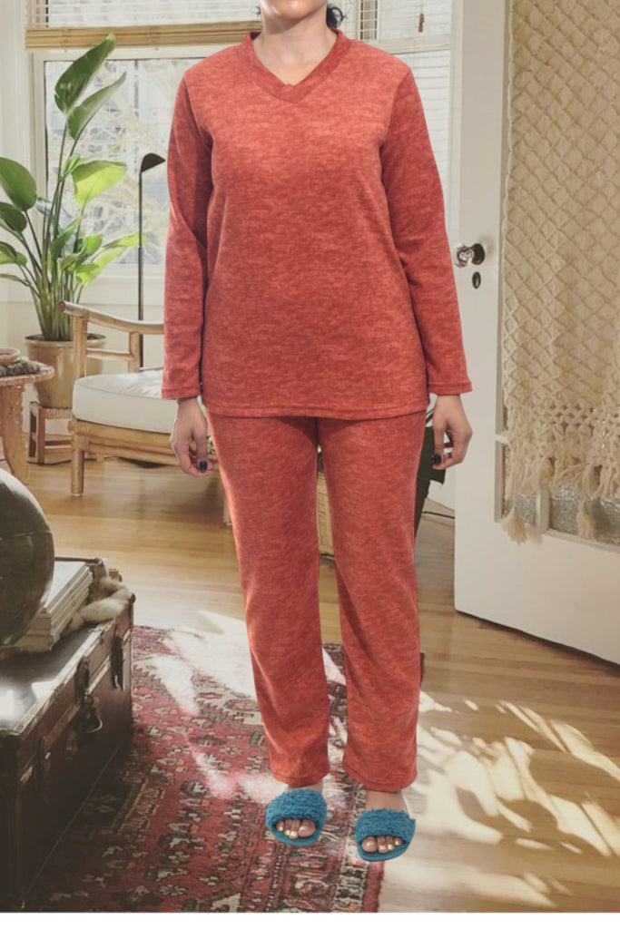 Ladies Polar Fleece Rust Fleece Pyjama Set - StylePhase SA