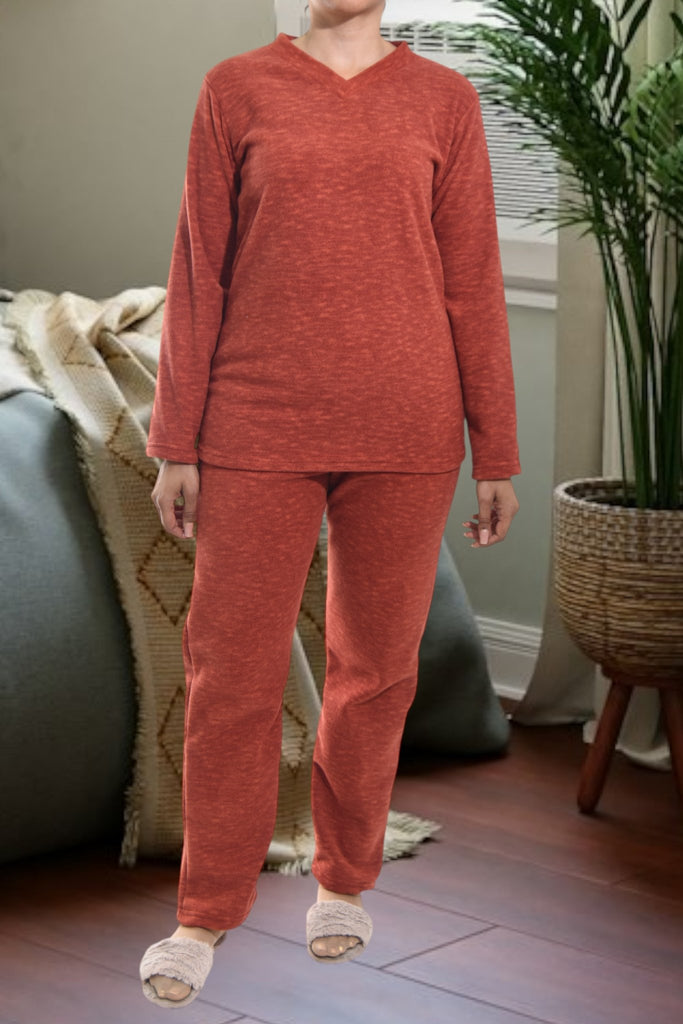 Ladies Polar Fleece Rust Pyjama Set - StylePhase SA