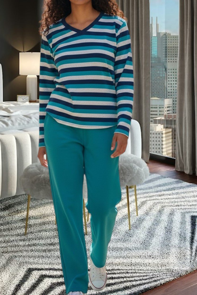 Ladies Polar Fleece Stripe Pyjama Set - StylePhase SA