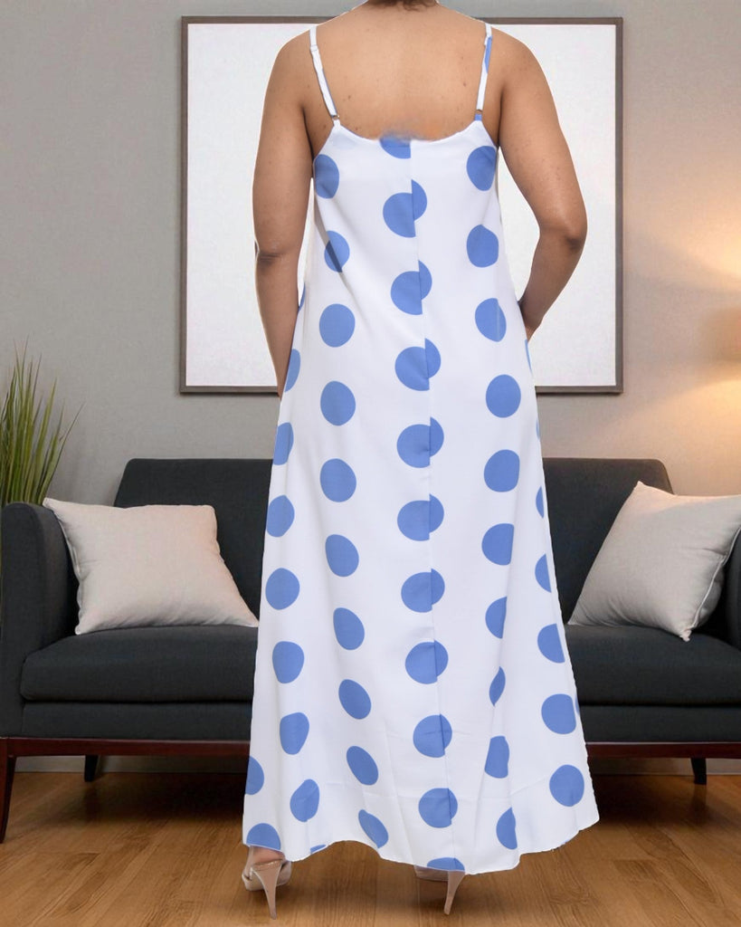 Ladies Polka Dot Blue Maxi Dress - StylePhase SA