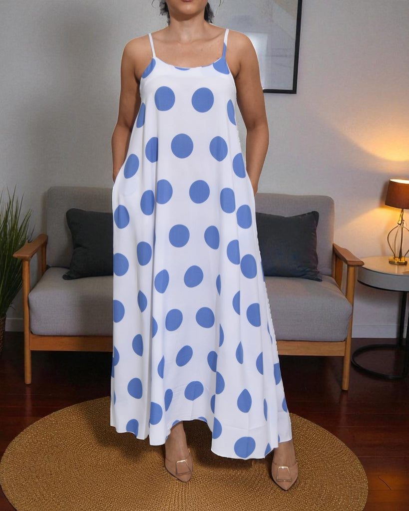 Ladies Polka Dot Blue Maxi Dress - StylePhase SA