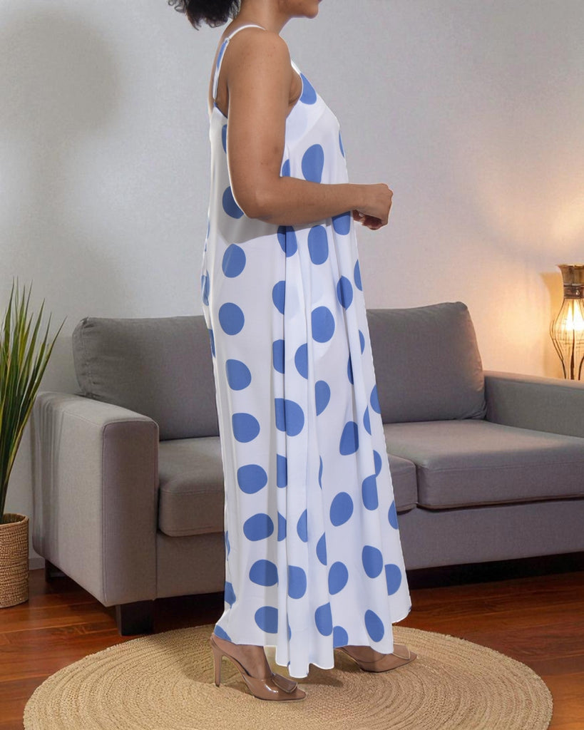 Ladies Polka Dot Blue Maxi Dress - StylePhase SA