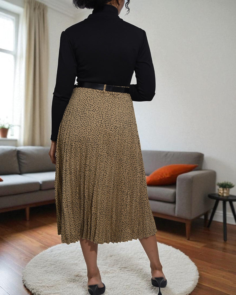 Ladies Polka Dot Brown Pleated Skirt - StylePhase SA