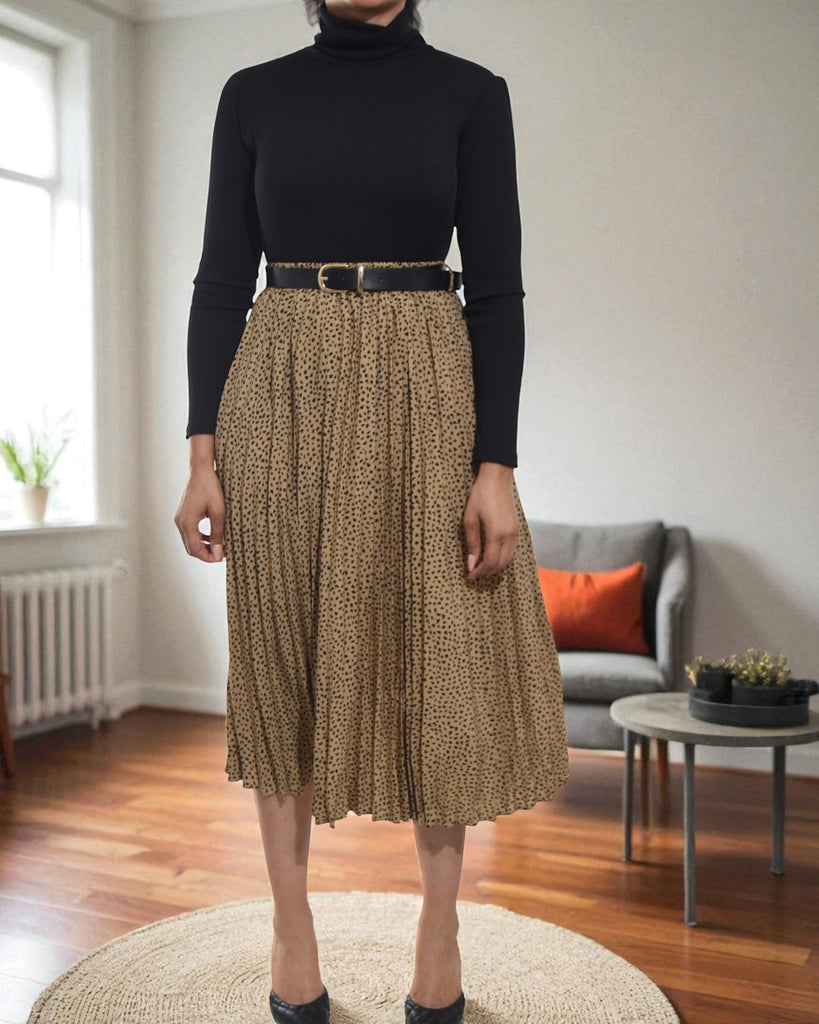 Ladies Polka Dot Brown Pleated Skirt - StylePhase SA