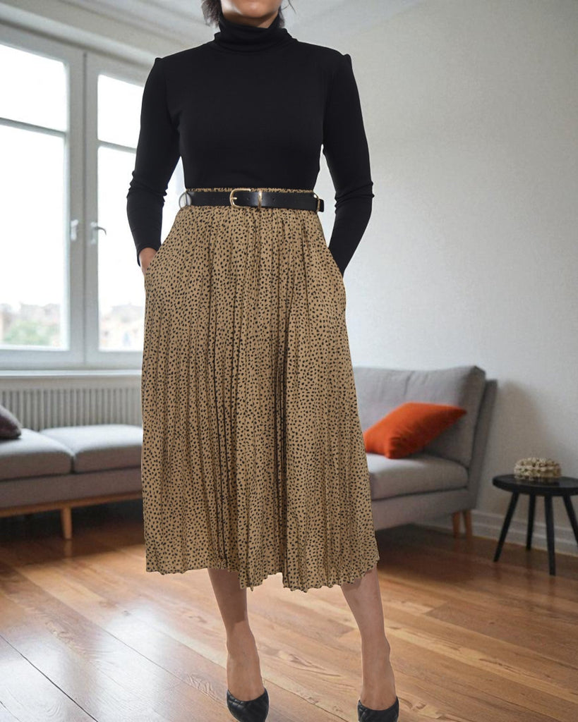 Ladies Polka Dot Brown Pleated Skirt - StylePhase SA