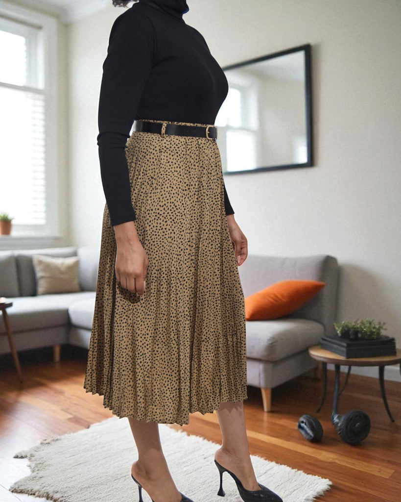 Ladies Polka Dot Brown Pleated Skirt - StylePhase SA