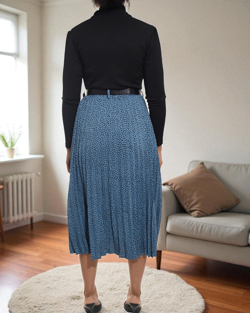 Ladies Polka Dot Steel Blue Pleated Skirt - StylePhase SA
