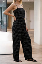 Ladies Polka Dot Strappy Pleated Jumpsuit - StylePhase SA