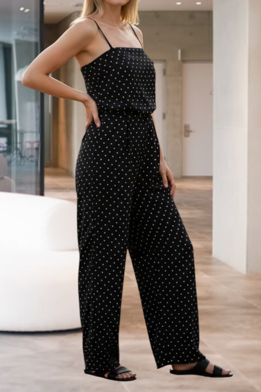 Ladies Polka Dot Strappy Pleated Jumpsuit - StylePhase SA